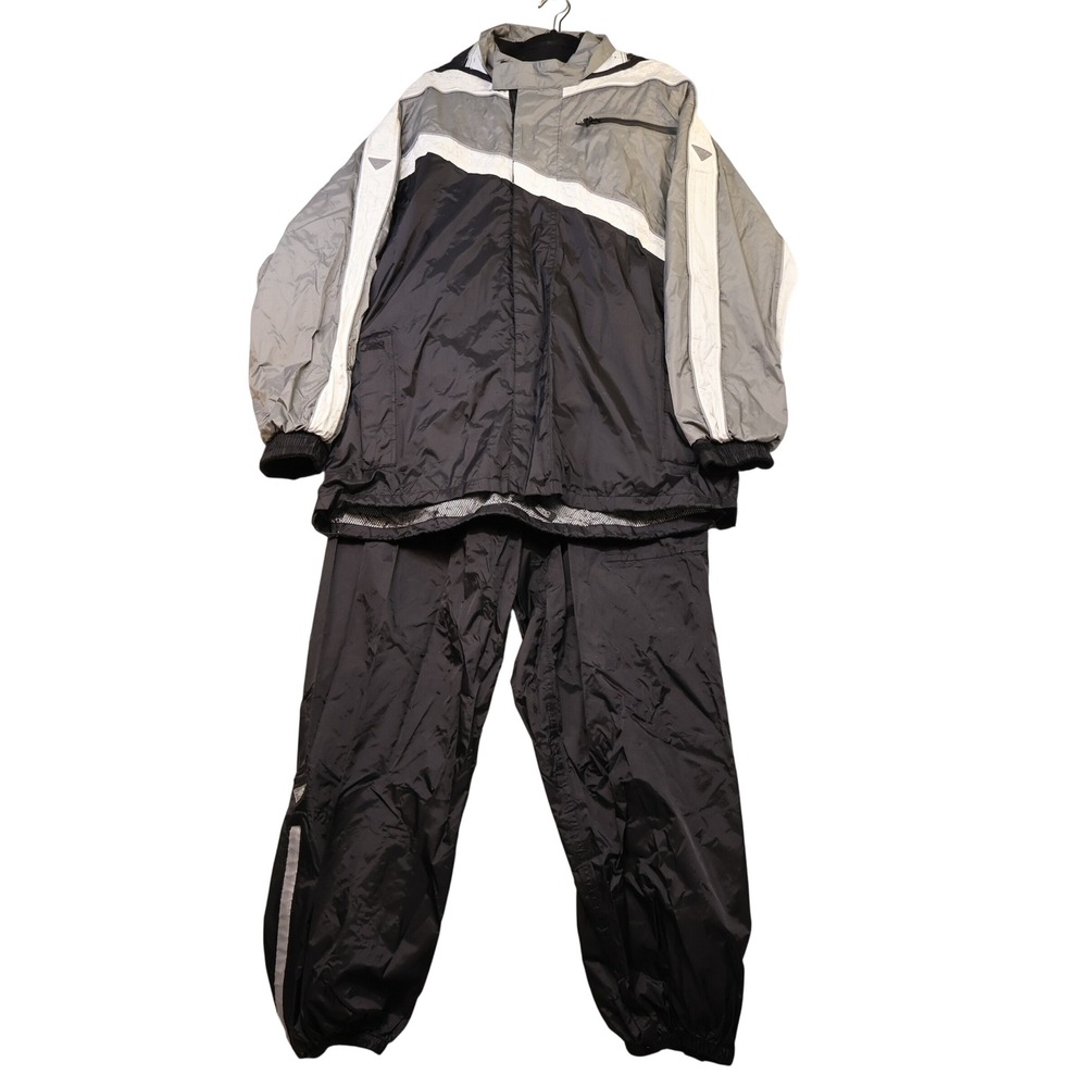 Tour Master Mens L Rainsuit Black Grey Defender Jacket and Pants Set